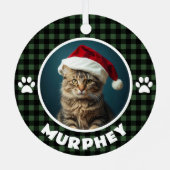 Groen & Zwart Plaid Kerstmis Custom Pet Metalen Ornament (Achterkant)