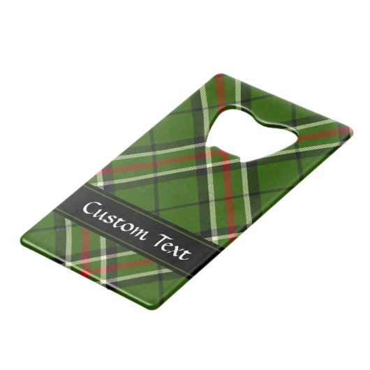 Groen, zwart, rood en wit Tartan Kredietkaart Flessenopener (Achterkant Gekanteld)