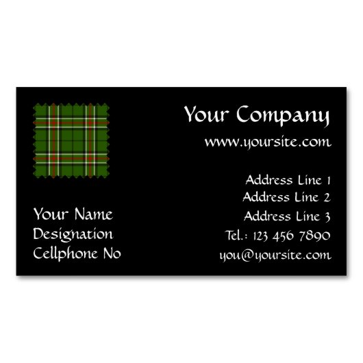 Groen, zwart, rood en wit Tartan Magnetisch Visitekaartje (Voorkant)