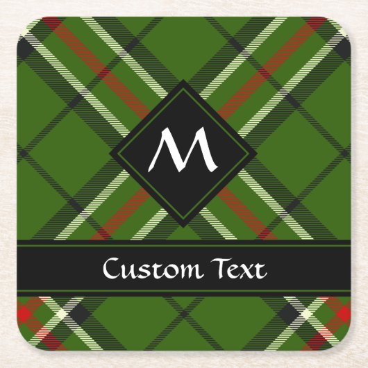Groen, zwart, rood en wit Tartan Vierkante Kartonnen Onderzetter (Voorkant)