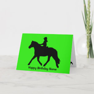 Groen Zwart Schattige Pony Rider Silhouette Verjaa Kaart