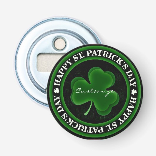 Groen/zwart Shamrock St Patrick's Day Thunder_Cove Button Flesopener (Voorkant)