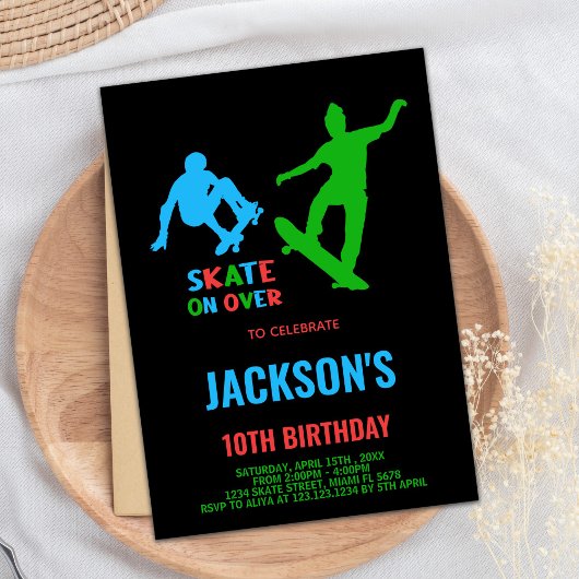 Groen Zwart Skateboards Verjaardag Uitnodigingen