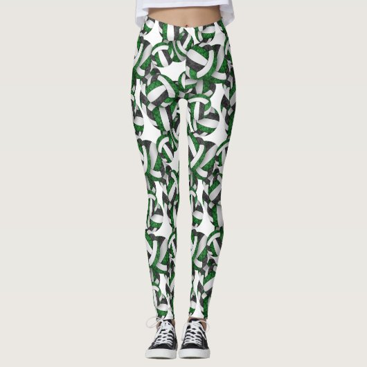 Groen zwart team kleuren girale volleybalken patro leggings (Voorkant)