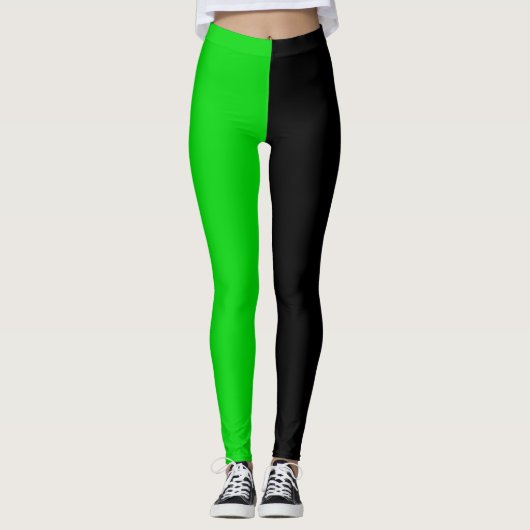 Groen Zwart Twee Tone Half Color Split Leggings (Voorkant)