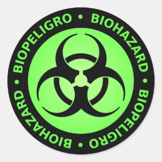 Groen & Zwart Tweetalig Biohazard Symbool Sticker
