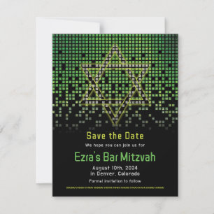 Groen Zwart Video Game Gamer Bar Mitzvah Save The Date