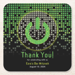 Groen Zwart Video Game Gamer Bar Mitzvah Vierkante Kartonnen Onderzetter