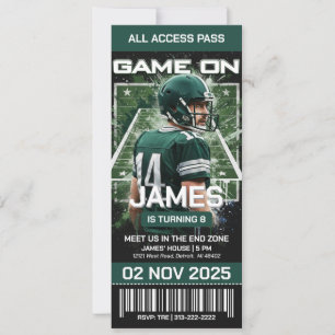 Groen & Zwart Voetbal Ticket Verjaardagsuitnodigin Kaart