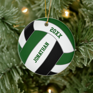 Groen zwart volleybal team kleuren gepersonaliseer keramisch ornament