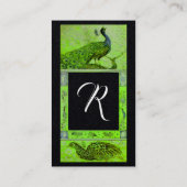 Groen zwart WEDING LOVE PEACOCK MONOGRAM Visitekaartje (Achterkant)