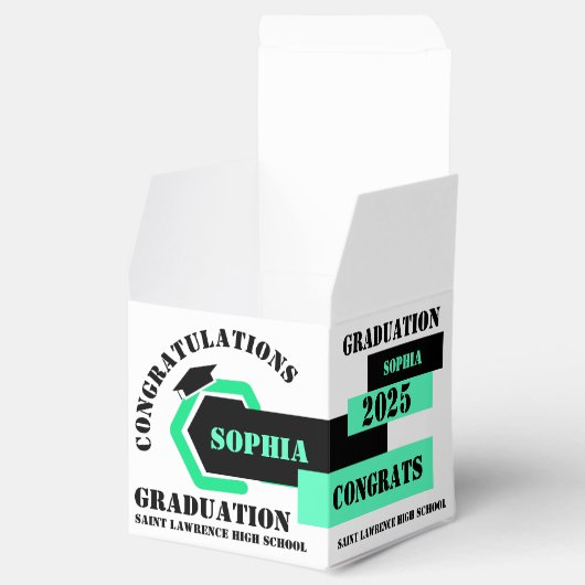 Groen Zwart Wit Afstuderen 2025 Custom Party Bedankdoosjes (Geopend)