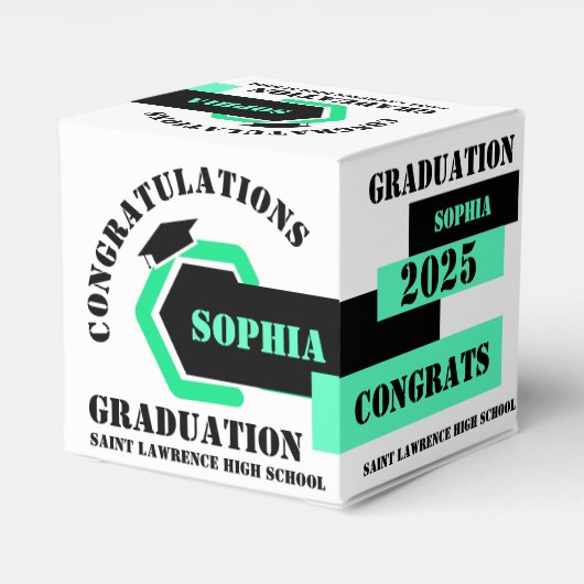 Groen Zwart Wit Afstuderen 2025 Custom Party Bedankdoosjes (Achterkant)