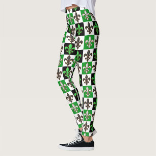 Groen Zwart Wit Geruit Fleur-de-lis Design Leggings