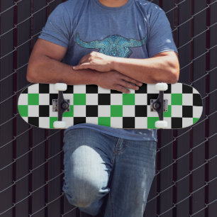 Groen Zwart Wit Geruit Patroonontwerp Skateboard