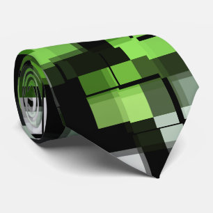 Groen Zwart Wit Trendy Modern Pixel Patroon Stropdas