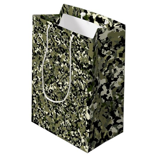 Groen Zwarte Crème Camouflagepatroon Feestje Medium Cadeauzakje (Achterkant Gekanteld)