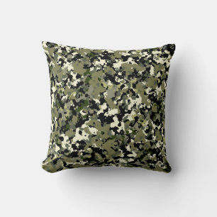 Groen Zwarte Crème Camouflagepatroonprint Kussen