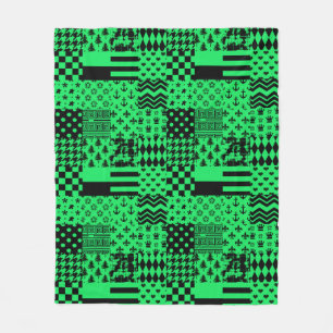 Groen Zwarte Gemengde Patronen Patchwork Ontwerp Fleece Deken