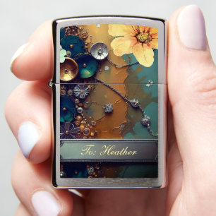 Groenachtig & Blos geel Steampunk tandwielen naamp