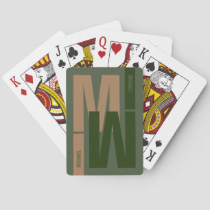 Groenachtig omgekeerd monogram van het eerste Init Pokerkaarten