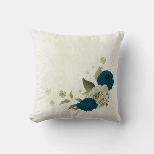groenblauw beige bloemmotief kussen