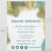 Groenblauw En Goud Moderne Kunst Vloeibare Inkt Za Flyer (Achterkant)