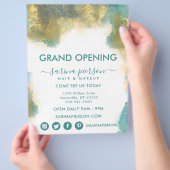 Groenblauw En Goud Moderne Kunst Vloeibare Inkt Za Flyer (Hand)