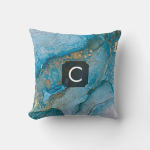 Groenblauw en Gouden Alcohol Inkt Vloeibare Kunst Kussen