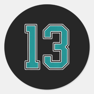 Groenblauw en wit nummer 13 jersey speler uniform ronde sticker