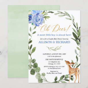 Groenblauw gouden babyhertjes couples baby shower kaart