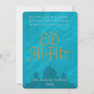 Groenblauw & Gouden Script Eid Al-Fitr Groet Feestdagenkaart