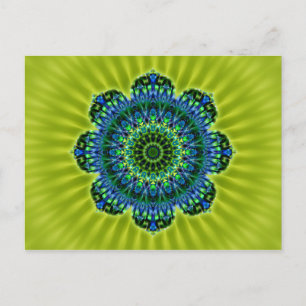 Groenblauw van Mandala   lichtgroene bloem Briefkaart
