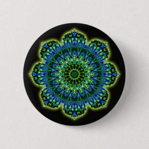 Groenblauw van Mandala zwart Ronde Button 5,7 Cm