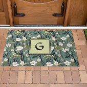 Groenblauwe Chinoiserie Bloem Initialen Wit Deurmat