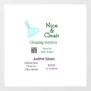 Groenblauwe glitter schoonmaak mop voeg naam adres raamsticker