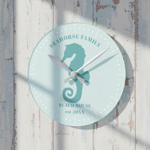 Groenblauwe Zeepaard Strandhuis Jaar Est Wandklok Ronde Klok