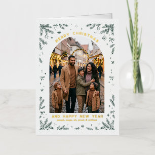 Groenblijvende boog Kerst familie foto Folie Feestdagenkaart