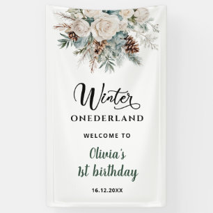 Groenblijvende Winter Onederland Eerste Verjaardag Spandoek