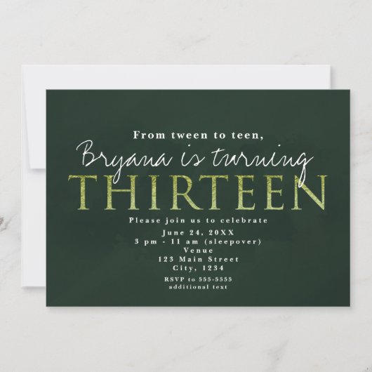 Groene 13DE 13 verjaardagsfeest uitnodiging (Voorkant)