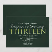 Groene 13DE 13 verjaardagsfeest uitnodiging (Voorkant / Achterkant)