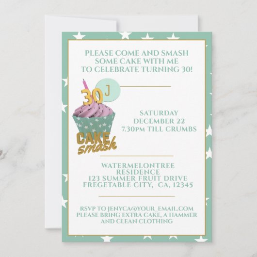 Groene 30e verjaardag Cake Smash Party uitnodiging (Voorkant)