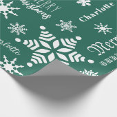 Groene Aangepaste Naam Kerstvakantie Sneeuw Cadeaupapier (Hoek)
