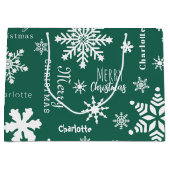 Groene Aangepaste Naam Kerstvakantie Sneeuw Groot Cadeauzakje (Voorkant)