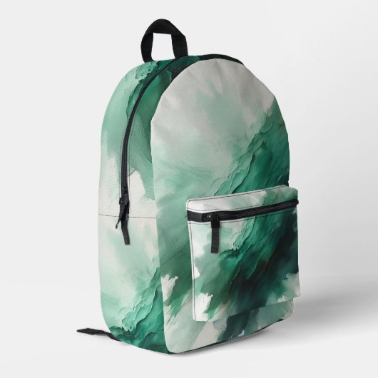 Groene Abstracte Emerald Vibes Bedrukte Rugzak (Achterkant Hoek Links)