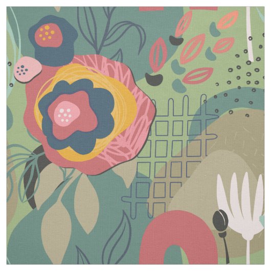 Groene Abstracte Floral Stof (Swatch)