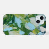 Groene Abstracte Kunst Monogram Aangepaste Naam iPhone 15 Hoesje (Achterkant horizontaal)