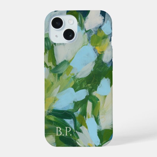 Groene Abstracte Kunst Monogram Aangepaste Naam iPhone 15 Hoesje (Achterkant)