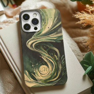 Groene Abstracte Kunst Water Swirl Waterverf Canva iPhone 13 Hoesje