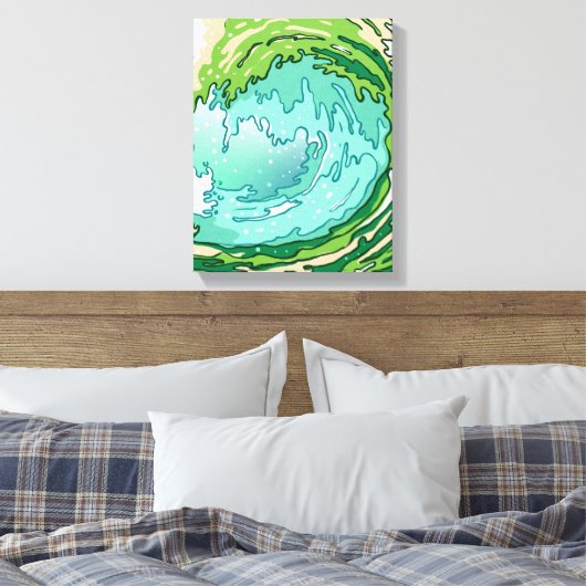 Groene Abstracte oceaangolven verpakt canvas (Insitu (Slaapkamer))